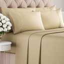 King Sheets Set 6 Piece - Includes 4 Pillowcases - Bed Sheets King Size - Soft Hotel Luxury Bedding - Cooling, Comfy, Fade Free & Breathable - 1 Flat & 1 Fitted & 4 Pillowcases w/ Deep Pockets - Beige