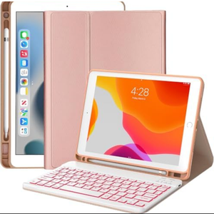 JADEMALL Keyboard Case for iPad 9th Generation 10.2 Inch, Wireless Bluetooth, 7 Color Backlit Detachable Keyboard with Pencil Holder for iPad 8th/ 7th Gen/iPad Pro 10.5"/ iPad Air 3rd Gen, Rose Gold