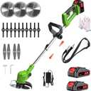 21V Electric Weed Wacker Cordless, 3 in 1 Weed Eater Battery Powered with Charger, Adjustable Height & Angle, Lightweight String Trimmer/Brush Cutter/Weed Trimmer for Lawn Garden Yard (Green)