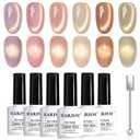 RARJSM Gold Glitter Cat Eye Gel Nail Polish Set 6Pcs Nude Pink Light Purple Brown Gray Green Velvet Ice Jelly Glitter Cateye Gel Polish with Magnetic Stick UV LED Curing Require Home Salon Nails