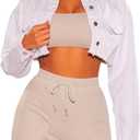 Women's Crop Top Jean Jacket Button Down Long Sleeve Cropped Denim Jacket Coat, Medium