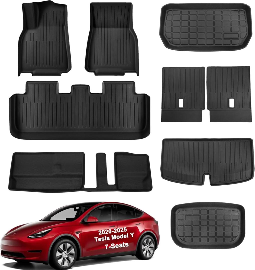SUPER LINER Floor Mats for Tesla Model Y 7 Seater 2020-2025 Custom Fit All Weather TPE Cargo Liner Cargo Trunk AccessoriesNot Fit 5Seat
