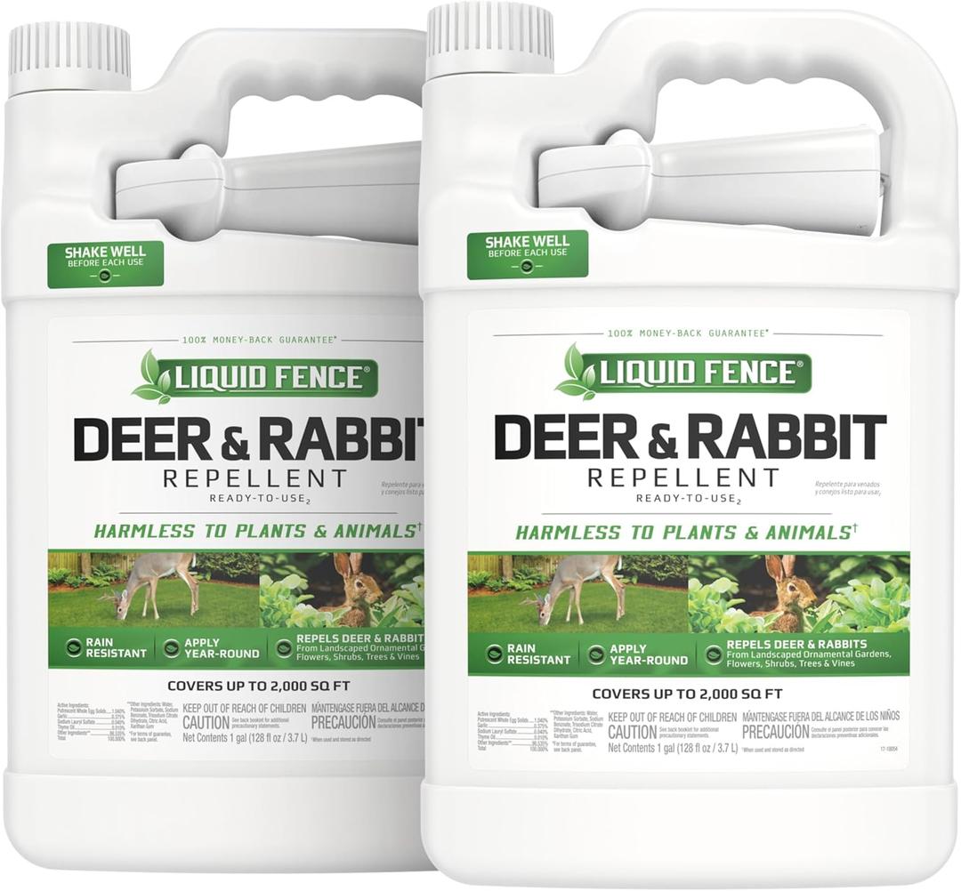 Liquid Fence Deer And Rabbit Repellent Ready-To-Use 1 Gallon, Apply Year-Round, 2 Pack