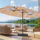 SUPERJARE 15ft Large Patio Umbrella with Base included, Double Sided Outdoor Umbrella with Solar Lights, Pool Umbrella with Fade Resistant Canopy for Deck, Porch, Yard, Balcony, Beige