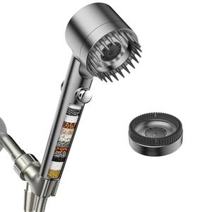 Filtered Shower Head with Handheld, High Pressure Water Flow and Multiple Spray Modes Shower Head with Filter, Power Wash for Hard Water, Showerhead with ON/OFF Switch for Pets Bath (Light Gray)