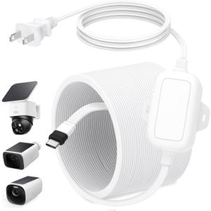 25ft Power Cable with Adapter for eufy SoloCam S340/S220, C210, One-Piece Molding Power Cord for eufyCam 3/S330, 3C/S300, Flat Cable for eufy Indoor Cam S350/C220, Indoor Outdoor Use, IP67 Waterproof