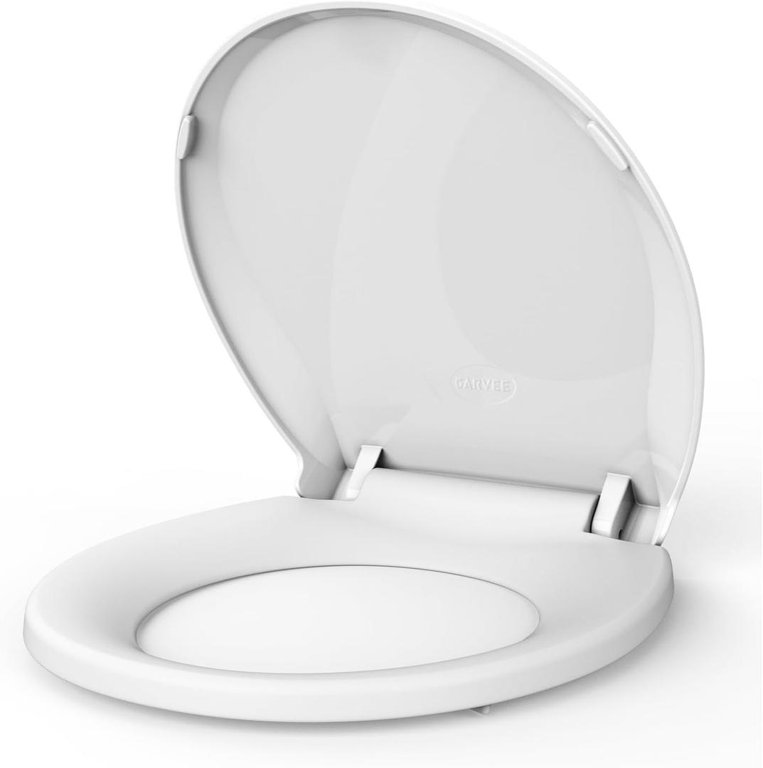 17 in Toilet Seat with Cover Soft Close, Toilet Lid Slow Close Quiet No, Easy Installation & Release,Safe PP Material Easy Clean, Comfortable Ergonomic Design, Suitable to Round Toilets,White