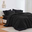 Love's cabin Seersucker Black Queen Comforter Set 7 Pieces, All Season Lightweight Bedding Set, Queen Bed in a Bag Comforter Set with Comforter, Flat Sheet, Fitted Sheet, Pillowcase and Pillow Sham, Queen (88"X88")