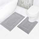 SHACOS Bathroom Rugs Set of 2 Pieces with U Shaped Toilet Rug Contoured Mat Fluffy Plush Bath Mats Non Slip Bathroom Carpet Washable (20"x24"+20"x32",Light Grey)