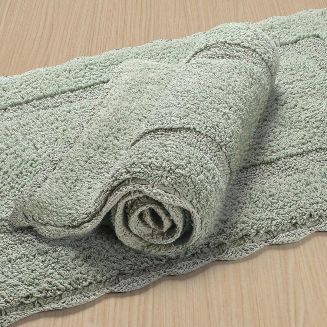 Cotton Crochet Bathmat with Antiskid 17x24 Sage Green, 100% Pure Cotton, Super Soft White, Plush & Absorbent, Hand Tufted Heavy Weight Construction, Full Reversible Step Out Rugs (1'5" x 2' (Rectangular), Sage Green)