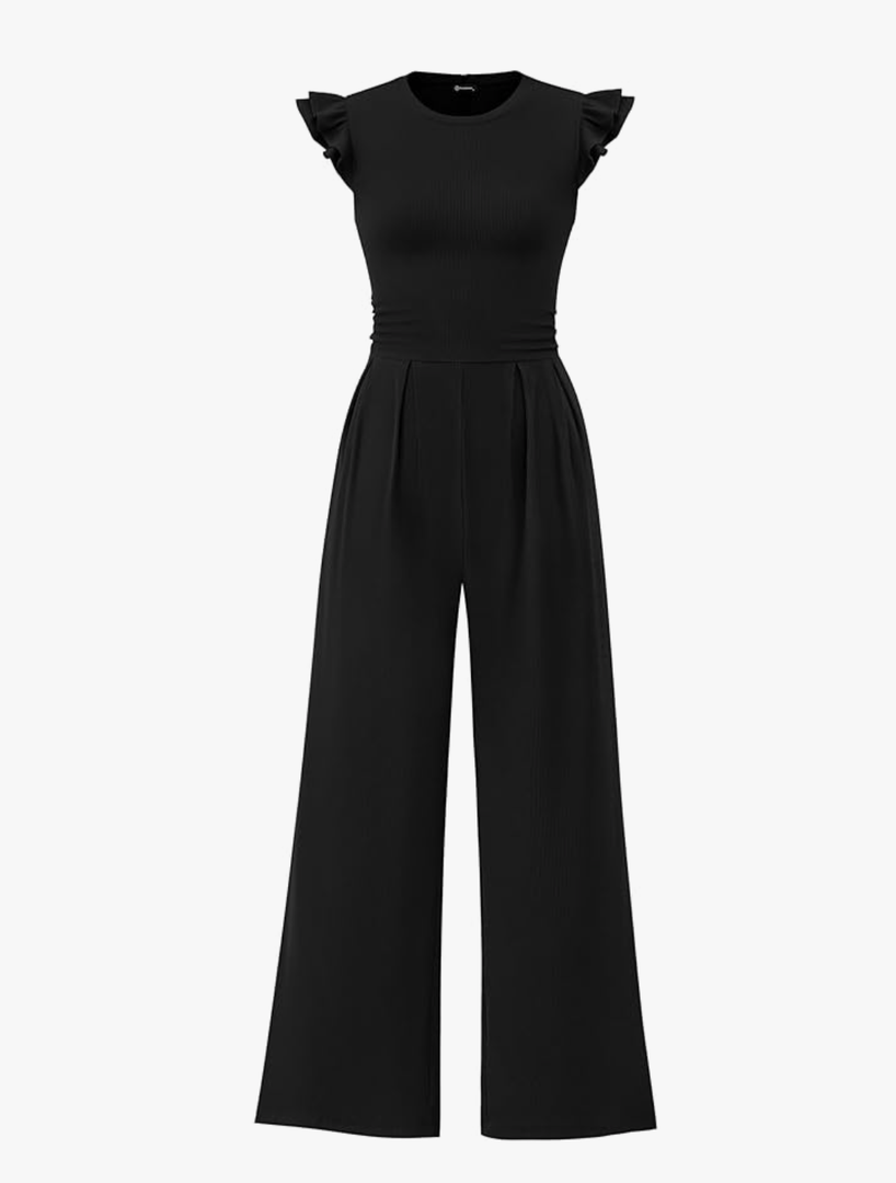 Summer Jumpsuits for Women Dressy 2025 Fashion Ruffle Cap Sleeve Romper Crew Neck Rib Knit One Piece Outfits Small