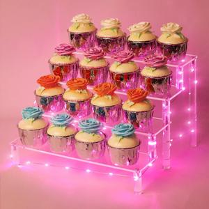 Display Shelf Cake Stand  4 Tier Shelf Cupcake Stand  Multifunctional and Durable Acrylic Stand  Mounting Hardware Included  Ideal for Desserts, Cosmetics, Glassware, Figurines (ClearPink Light)