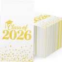Graduation Napkins Class Of 2026, Disposable Congrats Grad Paper Guest Hand Towels For College High School Grad Class Congrats Celebration For Dinner And Cocktail Party Decorations (100 Count, Gold)