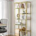 VASAGLE Bookshelf, 6-Tier Tall Bookcase, Display Shelf, Plant Stand, 11.8 x 31.5 x 70.9 Inches, Tempered Glass, for Study, Office, Living Room, Bedroom, Kitchen, Metallic Gold ULGT502A01