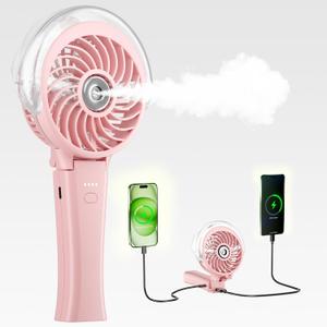 HandFan 4000mAh Handheld Misting Fan, 50ml Water Tank, Rechargeable Personal Mister Fan Portable AC, Spray Water Mist Fans, Foldable Cooling Ice Fans for Beach Travel Outdoors(Pink), 4.5 X 2.5 X 4.7 Inches