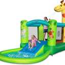 Action Air Inflatable Water Slide with Giraffe Theme, Blow Up Bounce House with 67"x62" Extra Large Bouncy Area, Big Ball Pit & Splash Pool, Outdoor Backyard Water Park for Kids, 165" x 106" x 61"