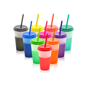 Color Changing Cups 10Pcs 12oz Plastic Tumblers With Lids and Straws for Iced Coffee Smoothie - Reusable Leak Proof Party Cups for Kids