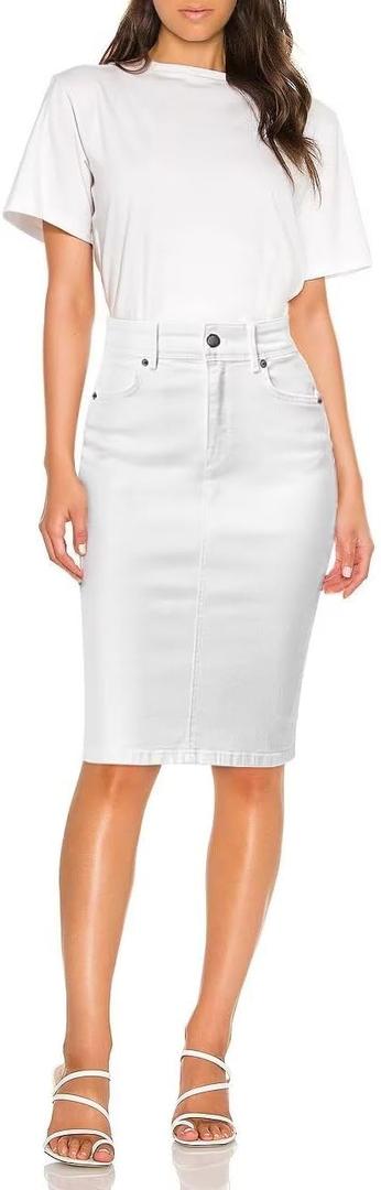 Hybrid & Company Women's Super Comfy Ultra Stretch Skirt Knee Length with Pockets (Size 4, White)