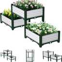 Planter Box Raised Garden Bed with Reinforced Support Rods, Drainage Grid, Multi-Combination Options for Vegetables, Flowers, and Herbs, Ideal for Balcony, and Patio Gardening (White)