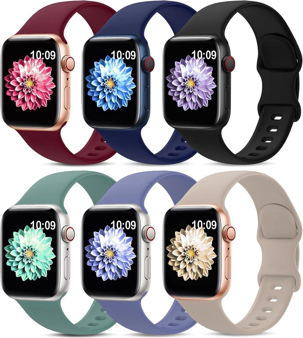 6 Pack Sport Bands Compatible with Apple Watch Band 38mm 40mm 41mm 42mm,Silicone Waterproof Strap Compatible with iWatch Apple Watch Series 10 9 Ultra 8 7 6 5 4 3 2 1 SE Women Men, Size: 38/40/41/42mm(Series 10)