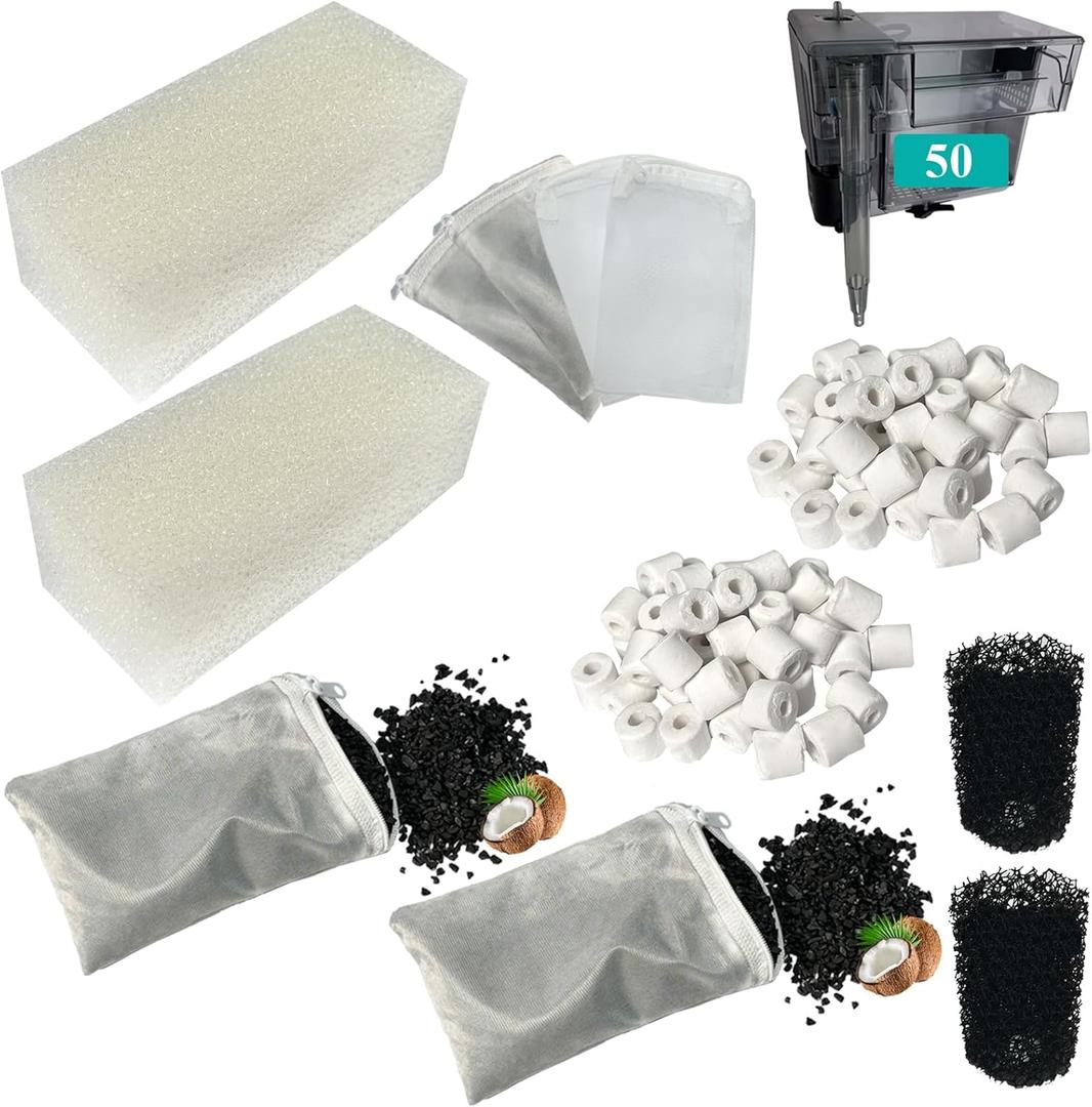 2 Set Three-Stage Filters Replacement Media Kit for AquaClear 50 Power Filter, Fish Tank Filter for 20-to-50 Gallon Aquariums