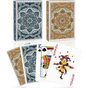 Playing Cards 2 Pack, Deck of Cards, Standard Poker Card Set for Adults,Easy Shuffle Unique Design Fun Card Games for Blackjack,Pinochle,Go Fish (Green/Orange)
