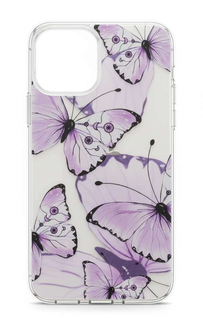 Purple Butterfly Phone Case Designed Compatible with iPhone 12 Mini 5.4 Inch Shockproof Protective TPU Cases, Cute Butterflies for iPhone 12 Mini Case Cover for Women Girl Teen Black