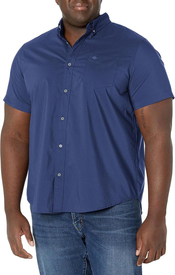 Dockers Men's Classic Fit Short Sleeve Signature Comfort Flex Shirt (Standard and Big & Tall) ((New) Medieval Blue - Solid)