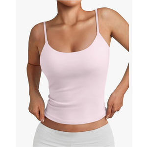 Trendy Queen Womens Spaghetti Strap Tank Top Summer Double Lined Workout Camisole Going Out Cute Tops Y2k Teen Girl Basic White L
