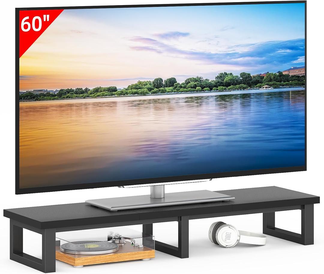 45" Large TV Riser for 32-60 inch TV, TV Riser Stand Shelf with Steel Legs, Tabletop TV Stand Riser for Home Office,Black (45"W11.8"D7.1"H)