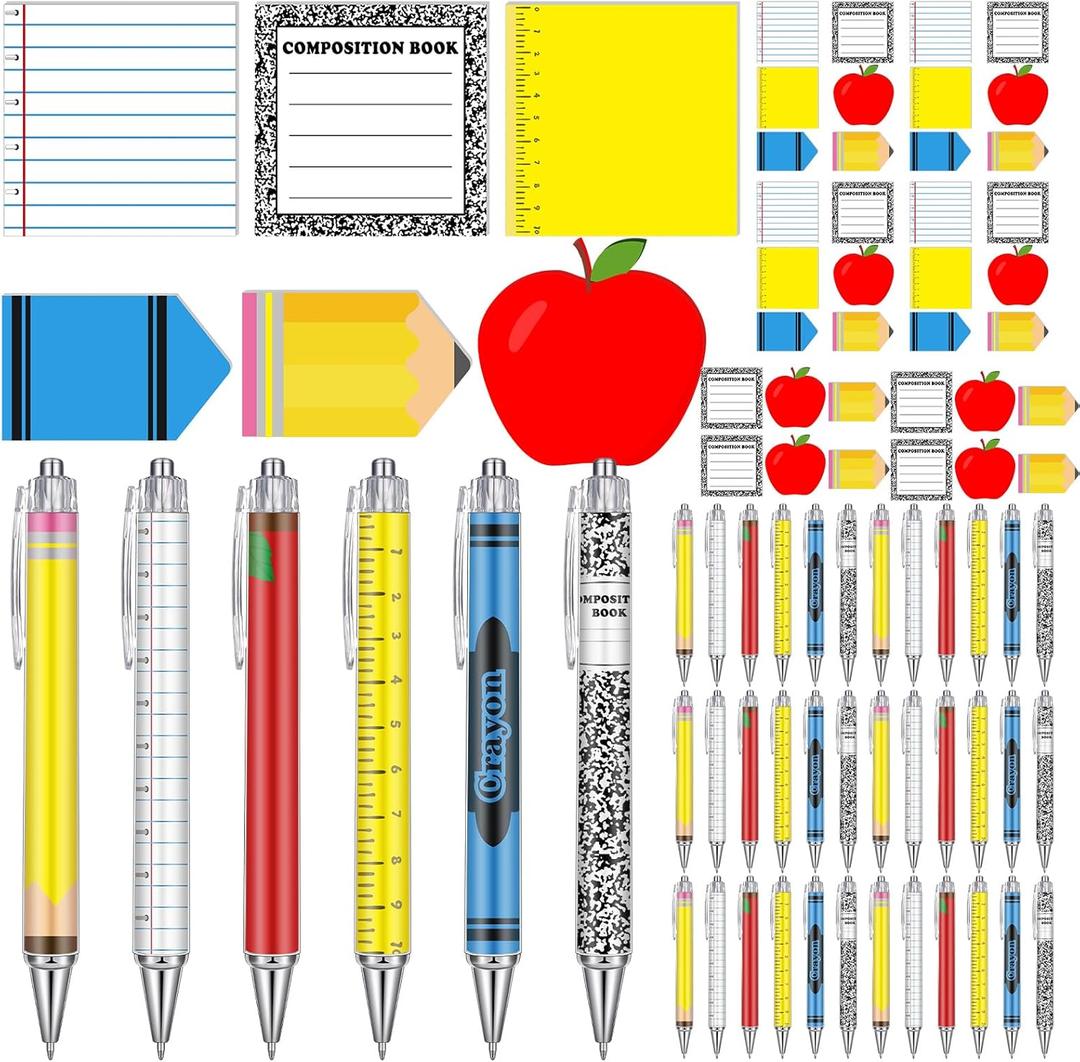 Thenshop 48 Pcs End of Year Teacher Gift Funny Teacher Sticky Notes Ballpoint Pen Notepad Self Adhesive Writing Thank Back to School Gifts for Employee Office Supplies(Schoolstyle)