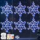 Hiboom 6 Pack Christmas Window Lights, 12 Inch Snowflake Lighted Decorations Wrapped with LED String Lights, 8 Modes Battery Powered Christmas Window Light for Xmas Indoor Decor (Blue White)