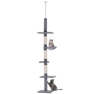 Tree,5 Tiers Tall Cat Tower with Adjustable Height(98-110),Skinny Ceiling Cat Tree with Cozy Hammock,Sisal Scratching Posts,Platforms,and Hanging Balls for Large Cats