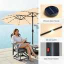15ft Large Patio Umbrella with Solar Lights and Base, Double-Sided Outdoor Rectangle Umbrella with 48 LED Lights, Market Table Umbrellas with UV Resistant Canopy