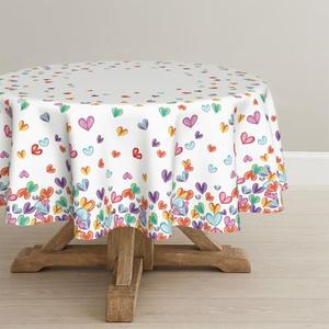 Horaldaily Valentine Tablecloth 60×60 Inch Round, Chromatic Watercolor Love Hearts Washable Table Cover for Party Picnic Dinner Decor