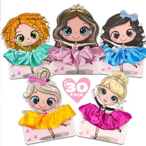 3 x Valentines Day Gifts for Girls 30 PACK Dance Ballet Girl Valentine Cards and Scrunchies, Exchange Classroom Gift for Students, Ballerina Rave Trinkets for Kids, Girl Birthday Return Gifts