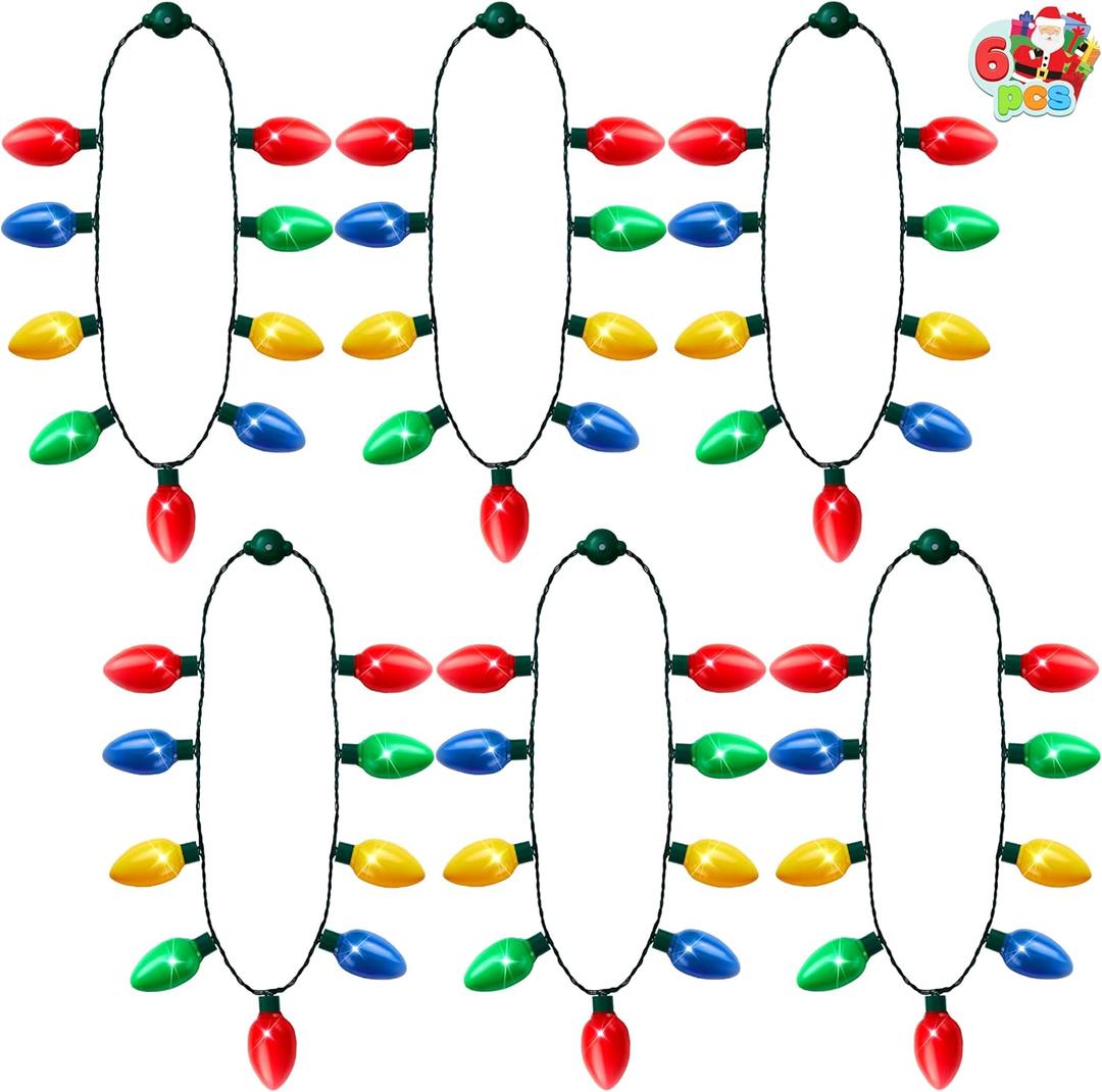 JOYIN 6 Packs Christmas LED Light Up Bulb Necklaces 9 Bulbs LED Necklace Holiday Xmas Costume Accessories for Christmas Party Favor Party Supply