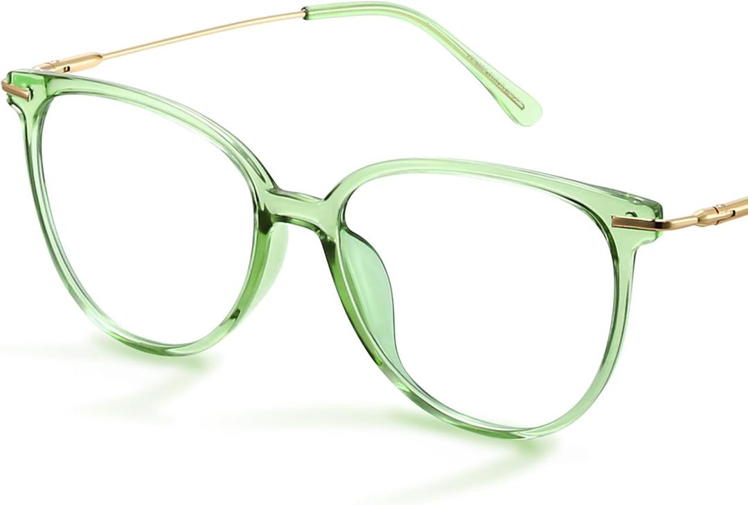 Gaoye Blue Light Blocking Glasses - Trending Round TR90 Frames, Metal Arms, UV400 Protection - Matching Soft Case (1-clear Green/Transparent Lens)
