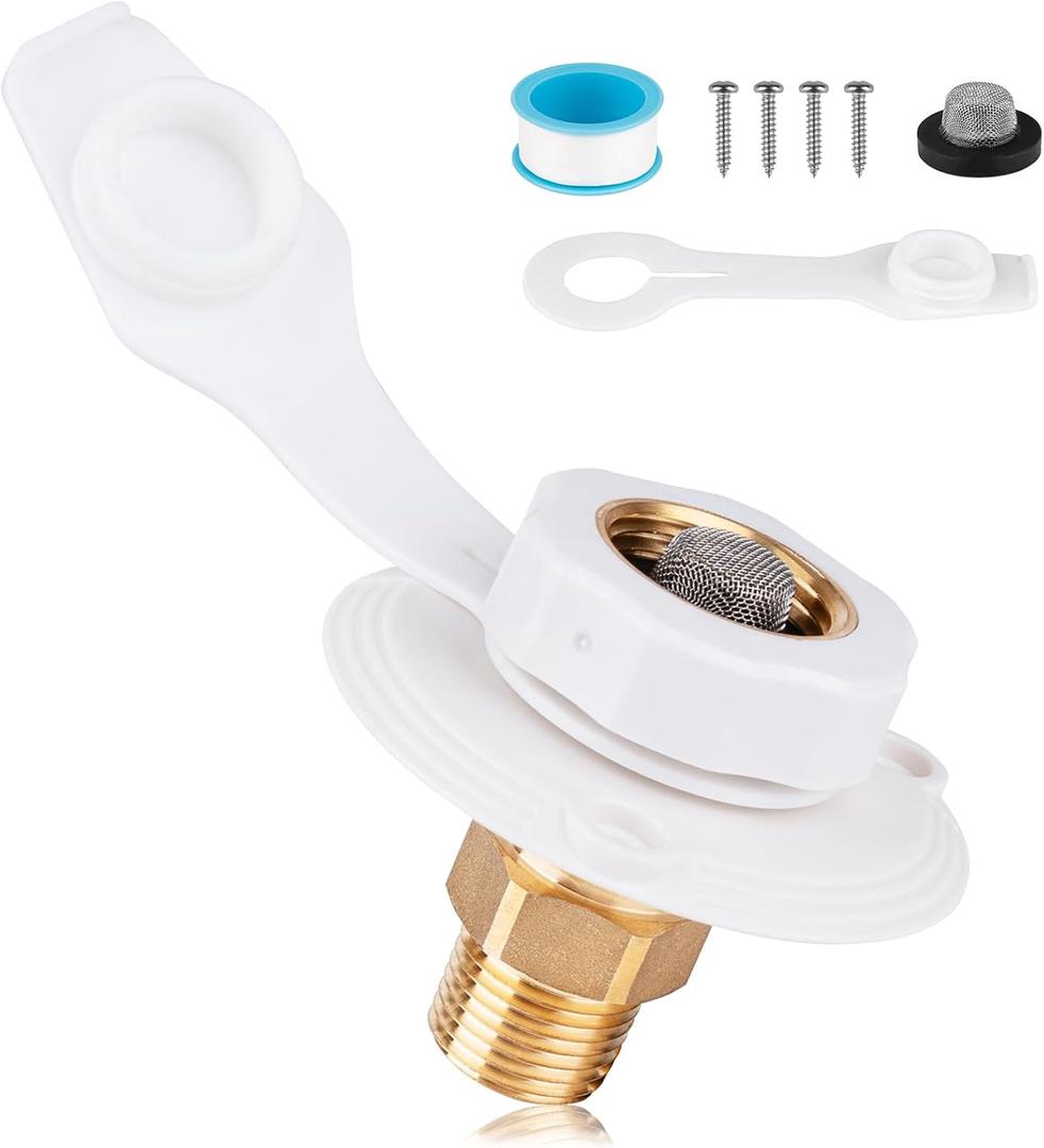 RV City Water Inlet with Check Valve, 3/4" NH Female to 1/2" NPT Male, RV Water Inlet Connection for Camper, Trailer, Marine, White