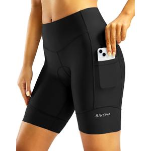 Padded Bike Shorts for Women High Waisted 4D Padding Cycling Bicycle Road Biking Shorts with Pockets (Medium, Black)