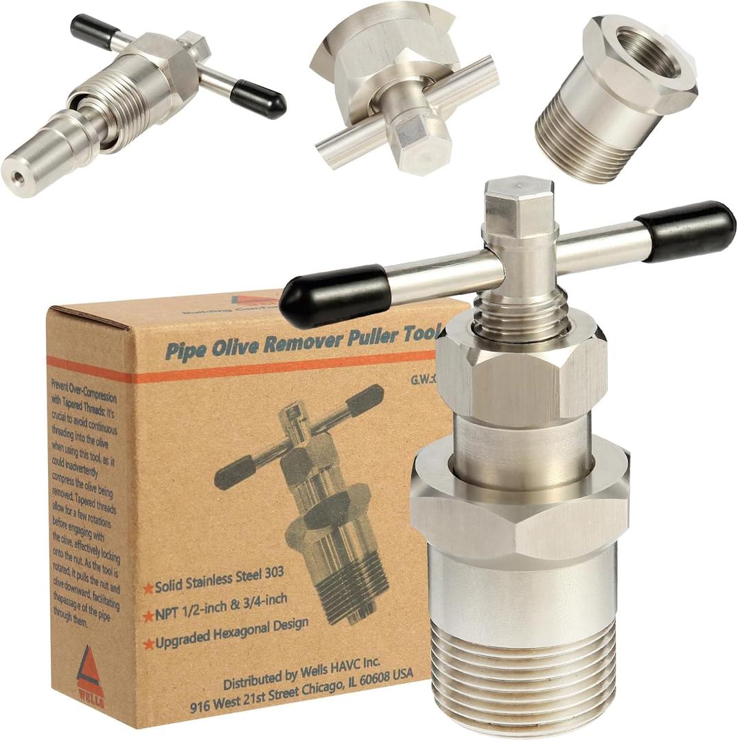 Wells Olive Remover Puller Tool for 1/2 inch 1 inch Plumbing Tools Compression Sleeve Puller Tool 303 Stainless Pipe Olive Puller Ferrule Puller