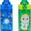 Zak Designs CoComelon Sage Kids Water Bottle For School or Travel, 16oz Durable Plastic Water Bottle With Straw, Handle, and Leak-Proof, Pop-Up Spout Cover, 2-Pack Set (JJ & Cody)