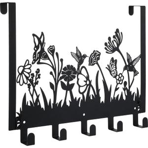 Geelin Metal Hummingbird Flower Over The Door Hooks Wildflowers Over The Door Nature Wall Decor with 5 Hooks Towel Holder for Bathroom Bedroom Kitchen Living Room Home Decor Gift