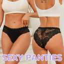 FINETOO 6 Pack Bikini Underwear for Women Sexy Lace Cheeky Panties Low Rise Hipster Cotton Panty (Large)