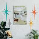 Blulu 4 Pcs Cast Iron Starburst Shaped Wall Decor Metal Mid Century Modern Decor Retro Atomic Stars Wall Art Elegance Accents Vintage Celestial Whimsigoth Hangings for Home Office Room(Retro)
