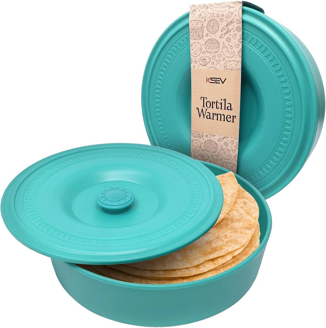Tortilla Warmer Insulated Container with Lid (8.5" x 2.5"-Inch), BPA FREE Microwave & Dishwasher Safe Tortilla Holder Server Box For Tortilla, Flour Taco, Chapati, Flat Breads (1 Pack - Teal) (Green)