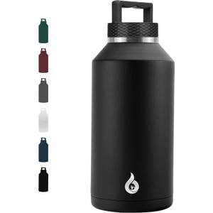 BJPKPK Half Gallon Water Bottle Insulated, Dishwasher Safe 64 oz Water Bottle with Handle, Leakproof BPA Free Water Jug, Large Stainless Steel Thermos for Sports, Black