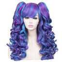 ColorGround Long Curly Cosplay Wig with 2 Ponytails(Blue/Purple)