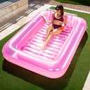 SLOOSH Inflatable Tanning Pool Lounger Float, 85" x 57" Extra Large Pool Floats Adult with Pillow, 4 in 1 Suntan Tub Raft Floatie,Sunbathing Bed Lounge for Water Blow Up Ball Pit Party Gifts, XL-Pink