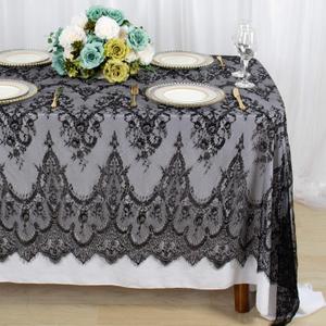 ShinyBeauty Rustic Lace Fabric Black Lace Table Cloth Halloween Table Linen Embroidered Floral Tablecloth for Wedding Party Decor (60''x120'', LT005-Black)